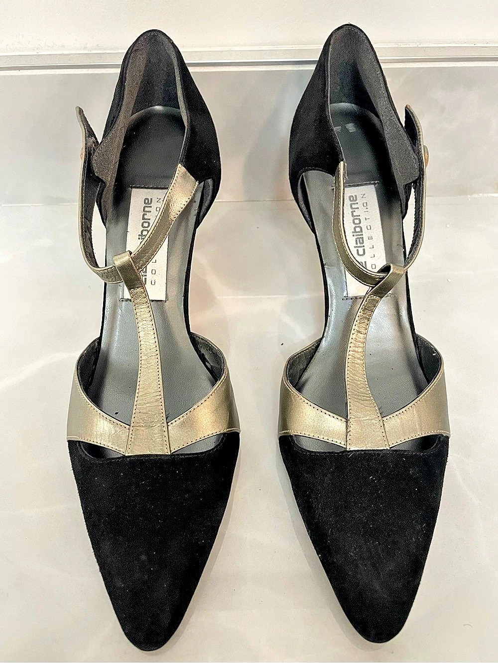 Liz Claiborne Collection Pointed-Toe Heels in Black & Gold US 8.5 N
